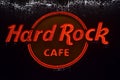Glowing Hard Rock Cafe logo in Universal Citywalk, Orlando, Florida