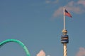 Rollercoaster and USA Flag at Seaworld area. Royalty Free Stock Photo