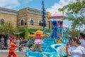 Zoe and Cookie Monster on colorful float in Sesame Street Party Parade at Seaworld 1 Royalty Free Stock Photo