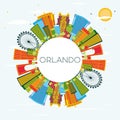 Orlando Florida City Skyline with Color Buildings, Blue Sky and