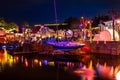 Colorful dockside and sailboat at Seaworld 669.