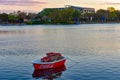 Coca Cola boat and Shamu Stadium at Seaworld Theme Park. Royalty Free Stock Photo