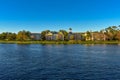 Colorful Victorian style Hotel on blue sky background at Lake Buena Vista area.