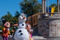 Mickey , Minnie and Olaf Mickeys Royal Friendship Faire on Cinderella Castle in Magic Kingdom 2 Royalty Free Stock Photo
