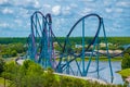 Panoramic view of people enjoying amazing ride at Mako rollercoaster in Seaworld 2