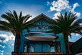 Top view of Boathouse and palm trees in Disney Springs at Lake Buena Vista