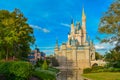 Beatiful view of Cinderella`s castle on lightblue cloudy sky background in Magic Kingdom at Walt Disney World 2