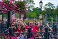 Funny vacations family posing and greeting for photo at Epcot in Walt Disney World 2