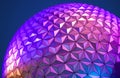 Illuminated sphere Spaceship Earth attraction on night background at Epcot in Walt Disney World 1