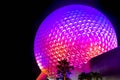 Illuminated sphere Spaceship Earth attraction on night background at Epcot in Walt Disney World 2