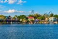 Panoramic view of colorful Waterfront and rollercoaster at Seaworld in International Drive area 7