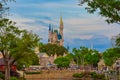 Panoramic view of Frontierland and Cinderella`s Castle in Magic Kingdom at Walt Disney World 1