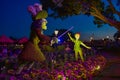 Peter Pan and Captain Hook topiaries in Epcot at Walt Disney World .