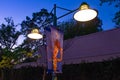 Woody of Toy Story sign with streetlights in Hollywood Studios at Walt Disney World.