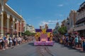 Daisy Duck in Mickey and Minnie`s Surprise Celebration parade on lightblue sky background at Walt Disney World  3 Royalty Free Stock Photo