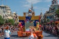 Donald Duck in Mickey and Minnie`s Surprise Celebration parade on lightblue sky background at Walt Disney World  9 Royalty Free Stock Photo