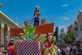 Goofy in Mickey and Minnie`s Surprise Celebration parade on lightblue sky background at Walt Disney World  3 Royalty Free Stock Photo