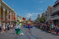 Goofy in Mickey and Minnie`s Surprise Celebration parade on lightblue sky background at Walt Disney World  6 Royalty Free Stock Photo