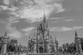 Panoramic view of Cinderella`s Castle on cloudy lightblue sky background in Magic Kingdom at Walt Disney World Resort. Royalty Free Stock Photo