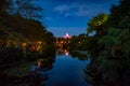 Panoramic view of Expedition Everest mountain, river and rainforest on blue night background in Animal Kingdom  1 Royalty Free Stock Photo
