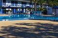 Orlando, Florida - May 8, 2018: Swimming pool in Rodeway Inn Maingate resort or hotel at Orlando, Florida, USA Royalty Free Stock Photo