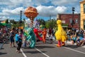 Big Bird and Zoe dancing with childs and parents in Sesame Street Party Parade at Seaworld 1.