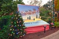 Colorful painting of Santa Claus, reindeer and Merry Christmas letters in International Drive area.