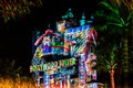 Colorful projections on The Hollywood Tower Hotel with artificial snow at Hollywood Studios 19