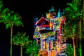 Colorful projections on The Hollywood Tower Hotel at Hollywood Studios 161.
