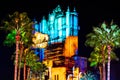 Colorful projections on The Hollywood Tower Hotel at Hollywood Studios 283