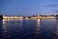 Panoramic view of illuminated dockside bay, from lighthouse area at Lake Buena Vista. Royalty Free Stock Photo