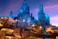 Partial view of Millennium Falcon and blue mountains in Star Wars Galaxys Edge at Hollywood Studios 103