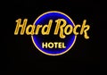 Hard Rock Hotel sign at night in Universal Studios Hotel area. Royalty Free Stock Photo