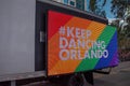 Keep Dancing Orlando on big screen in Come Out With Pride Orlando parade at Lake Eola Park area 67 Royalty Free Stock Photo