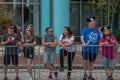 Nice people waiting for the beginning of the parade in Come Out With Pride Orlando at Lake Eola Park area 4. Royalty Free Stock Photo