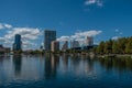 Panoramic view of building in dockside of Lake Eola Park in downtown area 3 Royalty Free Stock Photo