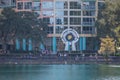 Panoramic view of sculpture Centered by artist C.J Rench along Lake Eola Park in downtown area. Royalty Free Stock Photo