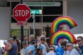 People waiting for the beginning of the parade in Come Out With Pride Orlando at Lake Eola Park area. Royalty Free Stock Photo