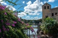 Sky tower building and flowers at Seaworld.