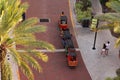 Aerial view of Small Train and couple walking at Orlando Eye Area.