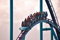 Amazing Mako Roller Coaster Roller coaster with funny riders, at Seaworld Theme Park.