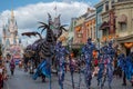 Maleficient dragon and characters in Disney Festival of Fantasy Parade at Magic Kigndom 4.