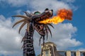 Maleficient dragon throwing fire in Disney Festival of Fantasy Parade at Magic Kigndom 4