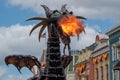 Maleficient dragon throwing fire in Disney Festival of Fantasy Parade at Magic Kigndom 7