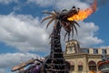 Maleficient dragon throwing fire in Disney Festival of Fantasy Parade at Magic Kigndom 5