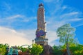 Panoramic view of Adventure Island Lighthouse on cloudy blue sky, at Citywalk Universal Studi Royalty Free Stock Photo
