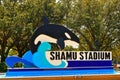 Shamu Stadium Sign at Seaworld Theme Park. Royalty Free Stock Photo