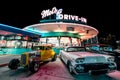 ORLANDO, FLORIDA, USA - DECEMBER, 2017: Mel`s Drive-In restaurant with vintage classic cars at Universal Studios Florida