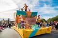 Disney main character Goofy Surprise Celebration parade on Main Street in Magic Kingdom at Walt Disney World.