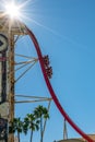 ORLANDO, FLORIDA, USA - DECEMBER, 2017: Riders enjoy the Rip Ride Rockit Rollercoaster at Universal Studios Theme Park.